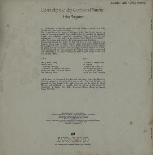 John Maguire Come Day, Go Day, God Send Sunday vinyl LP album (LP record) UK QQILPCO692597