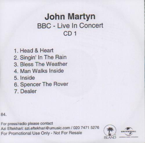 John Martyn BBC Live In Concert CD-R acetate UK JMYCRBB579761