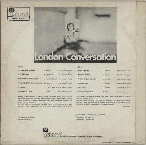John Martyn London Conversation - 3rd vinyl LP album (LP record) UK JMYLPLO334647