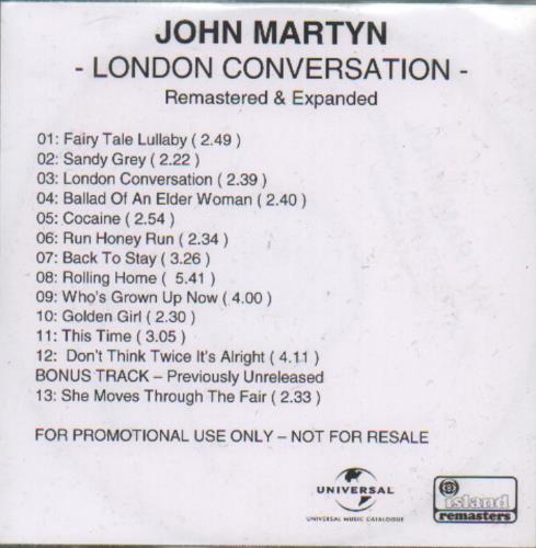John Martyn London Conversation CD-R acetate UK JMYCRLO679817