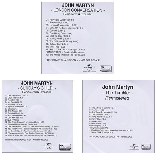 John Martyn Set Of 5 Remastered Albums CD-R acetate UK JMYCRSE377433