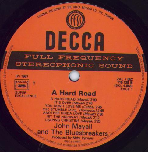 John Mayall A Hard Road vinyl LP album (LP record) French JOMLPAH228972