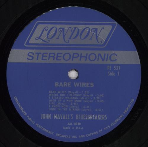 John Mayall Bare Wires vinyl LP album (LP record) US JOMLPBA77546