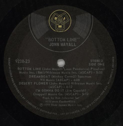 John Mayall Bottom Line vinyl LP album (LP record) Canadian JOMLPBO869581