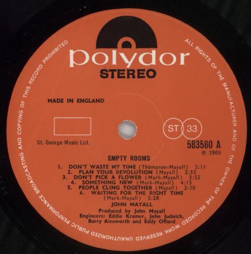 John Mayall Empty Rooms - EX vinyl LP album (LP record) UK JOMLPEM586015