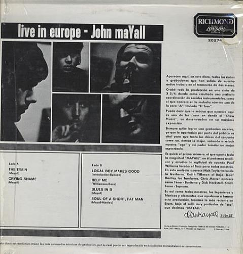 John Mayall Live In Europe vinyl LP album (LP record) Mexican JOMLPLI328632
