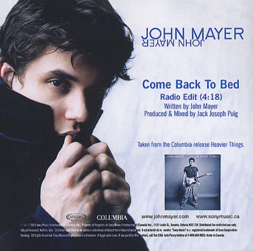 John Mayer Come Back To Bed CD-R acetate Canadian J/MCRCO387728