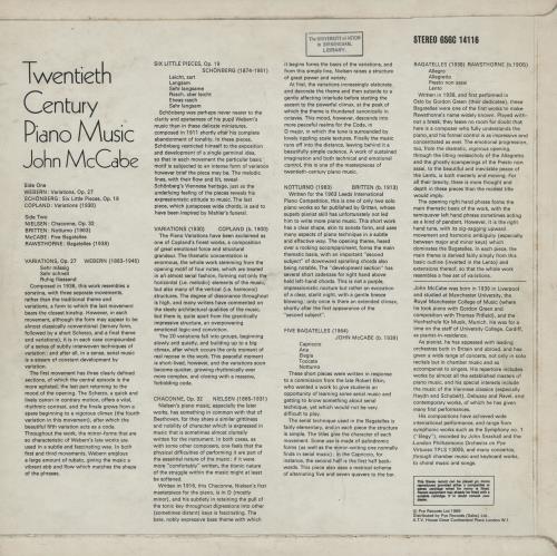 John McCabe Twentieth Century Piano Music vinyl LP album (LP record) UK JV-LPTW760227