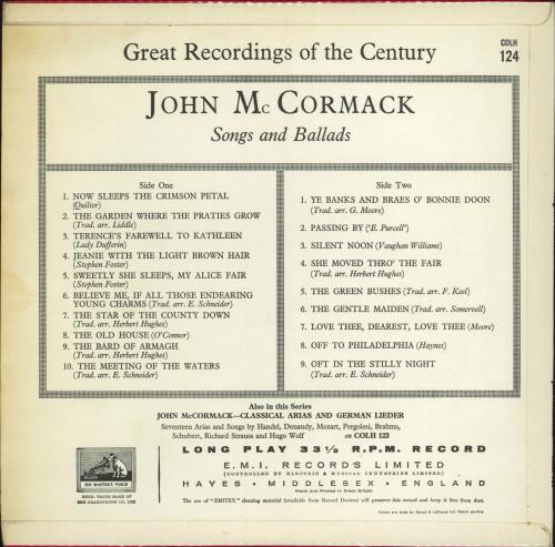 John McCormack Songs And Ballads vinyl LP album (LP record) UK J6HLPSO771487