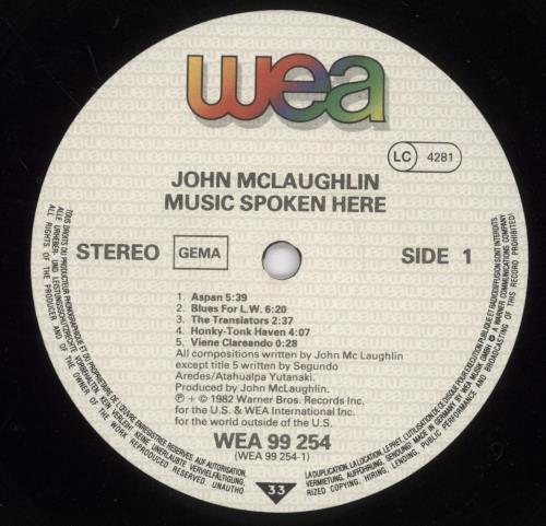 John McLaughlin Music Spoken Here vinyl LP album (LP record) German JMLLPMU891778