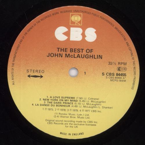John McLaughlin The Best Of vinyl LP album (LP record) UK JMLLPTH891763