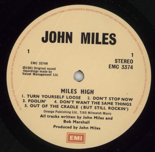 John Miles Miles High vinyl LP album (LP record) UK JMILPMI254468