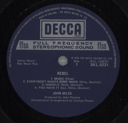 John Miles Rebel vinyl LP album (LP record) UK JMILPRE613666
