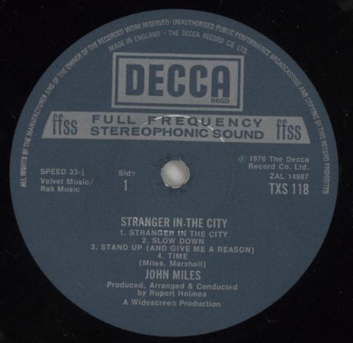 John Miles Stranger In The City vinyl LP album (LP record) UK JMILPST382199