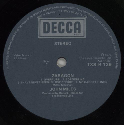John Miles Zaragon vinyl LP album (LP record) UK JMILPZA382201