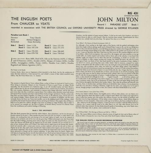 John Milton Paradise Lost: Book One vinyl LP album (LP record) UK 2YKLPPA761071