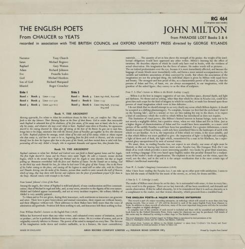 John Milton Paradise Lost: Books Five & Six (Abridged) vinyl LP album (LP record) UK 2YKLPPA761073