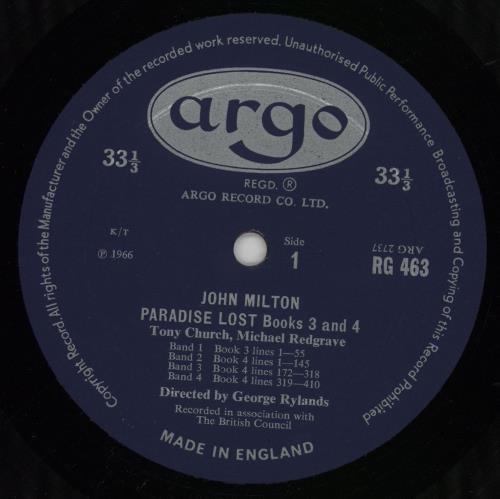 John Milton Paradise Lost: Books Three & Four (Abridged) vinyl LP album (LP record) UK 2YKLPPA760659