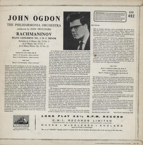 John Ogdon Rachmaninov: Piano Concerto No. 2 In C Minor - 3rd vinyl LP album (LP record) UK J57LPRA763426