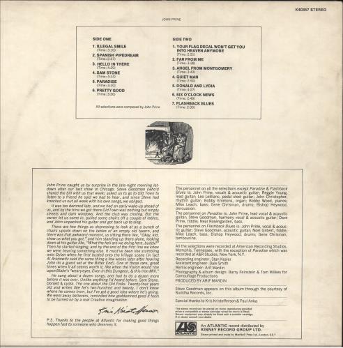 John Prine John Prine - 1st vinyl LP album (LP record) UK PRNLPJO591862