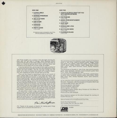 John Prine John Prine vinyl LP album (LP record) Canadian PRNLPJO864304