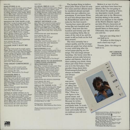 John Prine Prime Prine vinyl LP album (LP record) US PRNLPPR763738