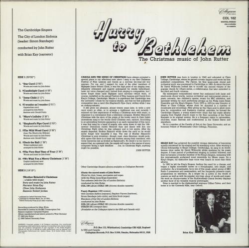 John Rutter Hurry To Bethlehem - The Christmas Music Of John Rutter vinyl LP album (LP record) UK KZZLPHU804292