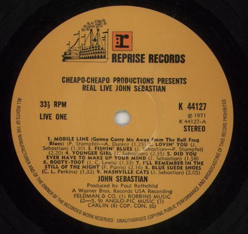 John Sebastian Cheapo Cheapo Productions Presents Real Live John Sebastian vinyl LP album (LP record) UK JSBLPCH417148