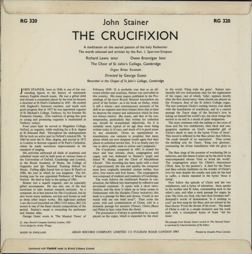 John Stainer The Crucifixion vinyl LP album (LP record) UK OX9LPTH762170