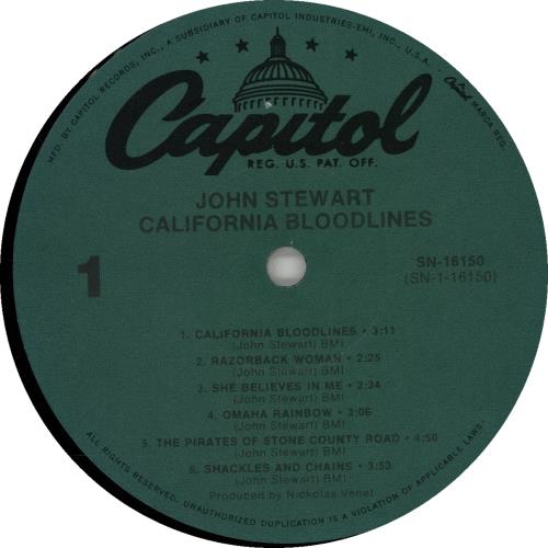 John Stewart California Bloodlines - Green Label vinyl LP album (LP record) US JSWLPCA643353