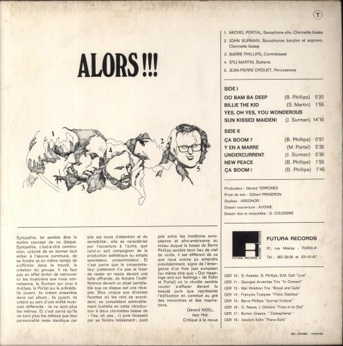 John Surman Alors!!! - VG+ vinyl LP album (LP record) French JDTLPAL857326