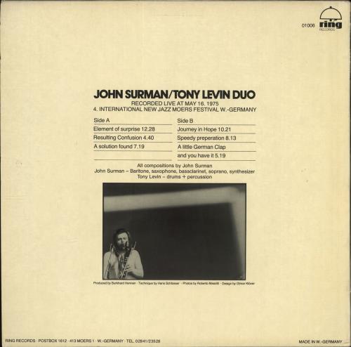 John Surman Live At Moers Festival vinyl LP album (LP record) German JDTLPLI702894