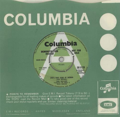 John Williams (Folk) She's That Kind Of Woman - A Label 7" vinyl single (7 inch record / 45) UK 21T07SH761603