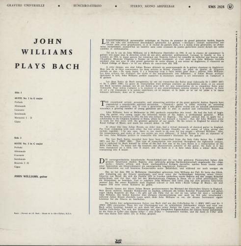 John Williams (Guitarist) Plays Bach vinyl LP album (LP record) French WLALPPL759260