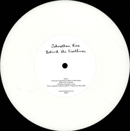 Johnathan Rice Behind The Frontlines - White Vinyl 7" vinyl single (7 inch record / 45) UK JHT07BE701817