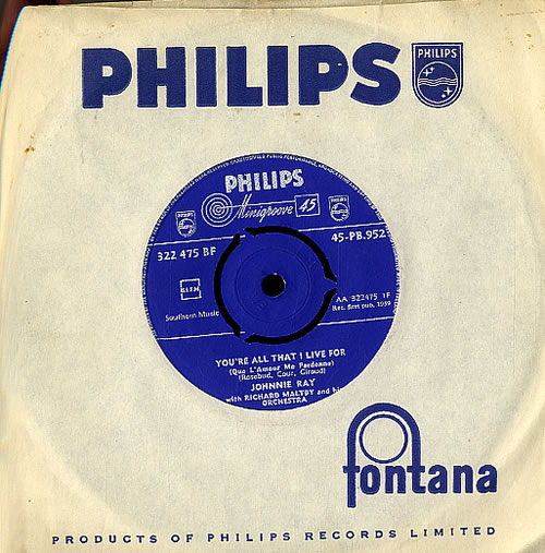 Johnnie Ray You're All That I Live For 7" vinyl single (7 inch record / 45) UK JA907YO617075