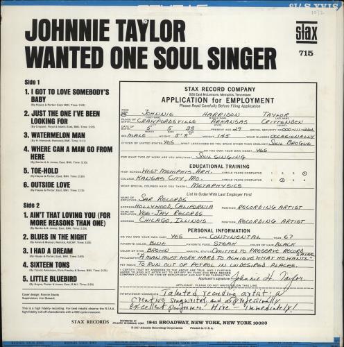 Johnnie Taylor Wanted One Soul Singer - 1st vinyl LP album (LP record) US JTOLPWA766123