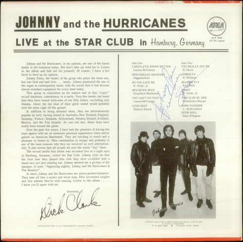 Johnny & The Hurricanes Live At The Star Club - Autographed vinyl LP album (LP record) US J&HLPLI544419