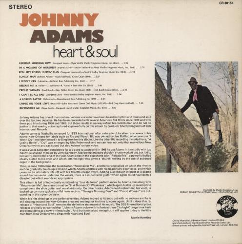 Johnny Adams Heart & Soul vinyl LP album (LP record) UK 7JALPHE869108
