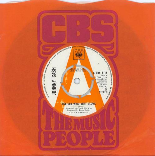 Johnny Cash Any Old Wind That Blows 7" vinyl single (7 inch record / 45) UK JCS07AN813697