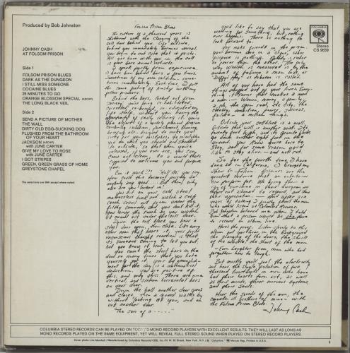 Johnny Cash At Folsom Prison - 1st vinyl LP album (LP record) US JCSLPAT668068