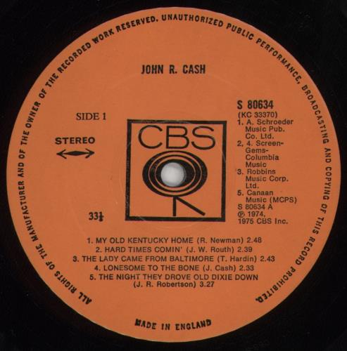 Johnny Cash John R Cash vinyl LP album (LP record) UK JCSLPJO304655
