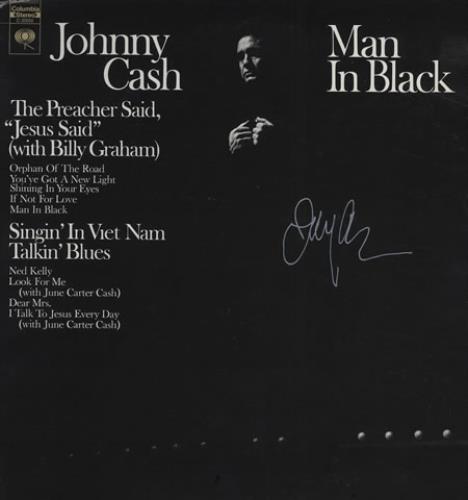 Johnny Cash Man In Black - Autographed vinyl LP album (LP record) US JCSLPMA404040