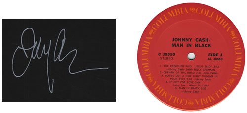 Johnny Cash Man In Black - Autographed vinyl LP album (LP record) US JCSLPMA404040