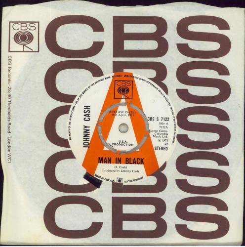 Johnny Cash Man In Black 7" vinyl single (7 inch record / 45) UK JCS07MA813698