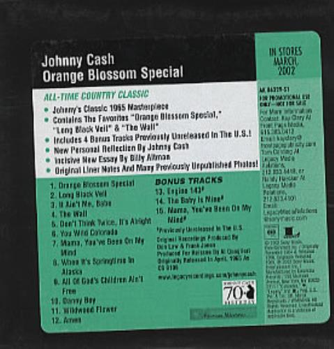 Johnny Cash Orange Blossom Special CD album (CDLP) US JCSCDOR311022