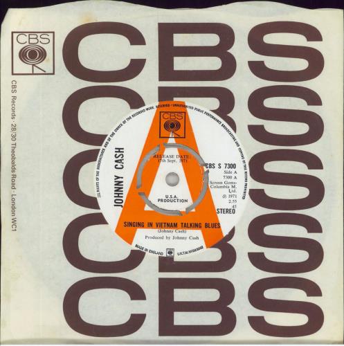 Johnny Cash Singing In Vietnam Talking Blues 7" vinyl single (7 inch record / 45) UK JCS07SI813700