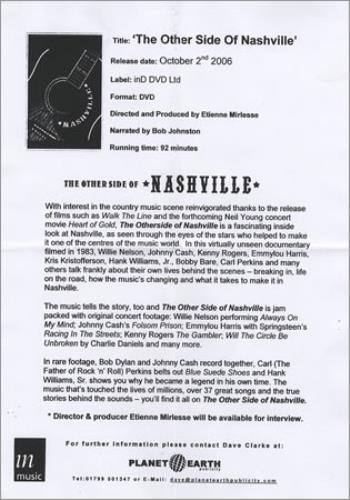 Johnny Cash The Other Side Of Nashville promo DVD-R UK JCSDRTH383407