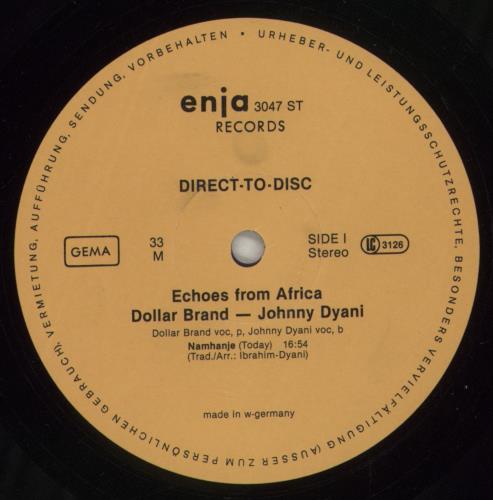 Johnny Dyani Echoes From Africa vinyl LP album (LP record) German O1HLPEC880117