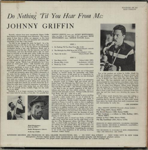 Johnny Griffin Do Nothing 'Til You Hear From Me - 1st vinyl LP album (LP record) US JGFLPDO651447